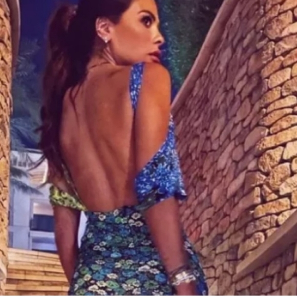 ZARA WOMAN NWT FW21 FLORAL PRINT DRESS BLUE GREEN CUT OUT - Picture 5 of 6